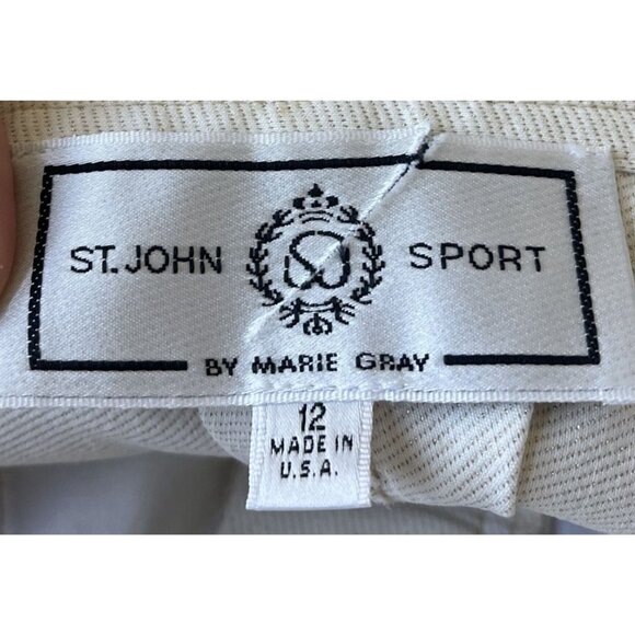 St. John Sport Wide Leg Pants Size 12 NWT Dog Show Twill Metallic Gold Ivory - Picture 7 of 10
